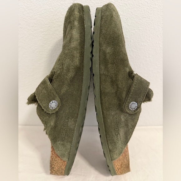 Birkenstock Boston clog shearling slip on suede leather green size 40 women’s - Picture 10 of 14